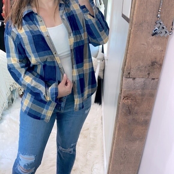 Lizwear vintage blue plaid button down shirt size medium - Picture 4 of 9